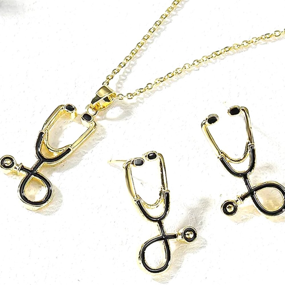3 PIECE MINI STETHESCOPE SET EARRINGS AND NECKLACE FOR ANY DOCTOR FUN GIFT